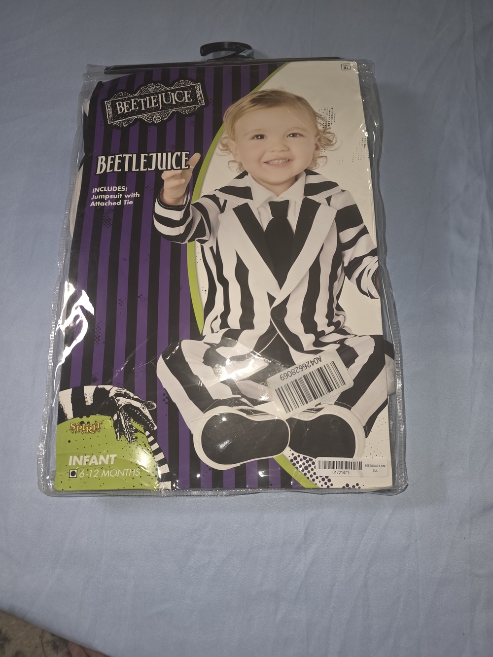 Spirit Beetlejuice Infant Black and White Striped Jumpsuit